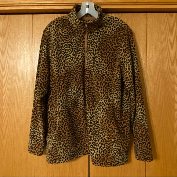 Lands End Leopard Cheetah Animal Print Quarter Zip Fleece Pullover XL - Picture 1 of 3